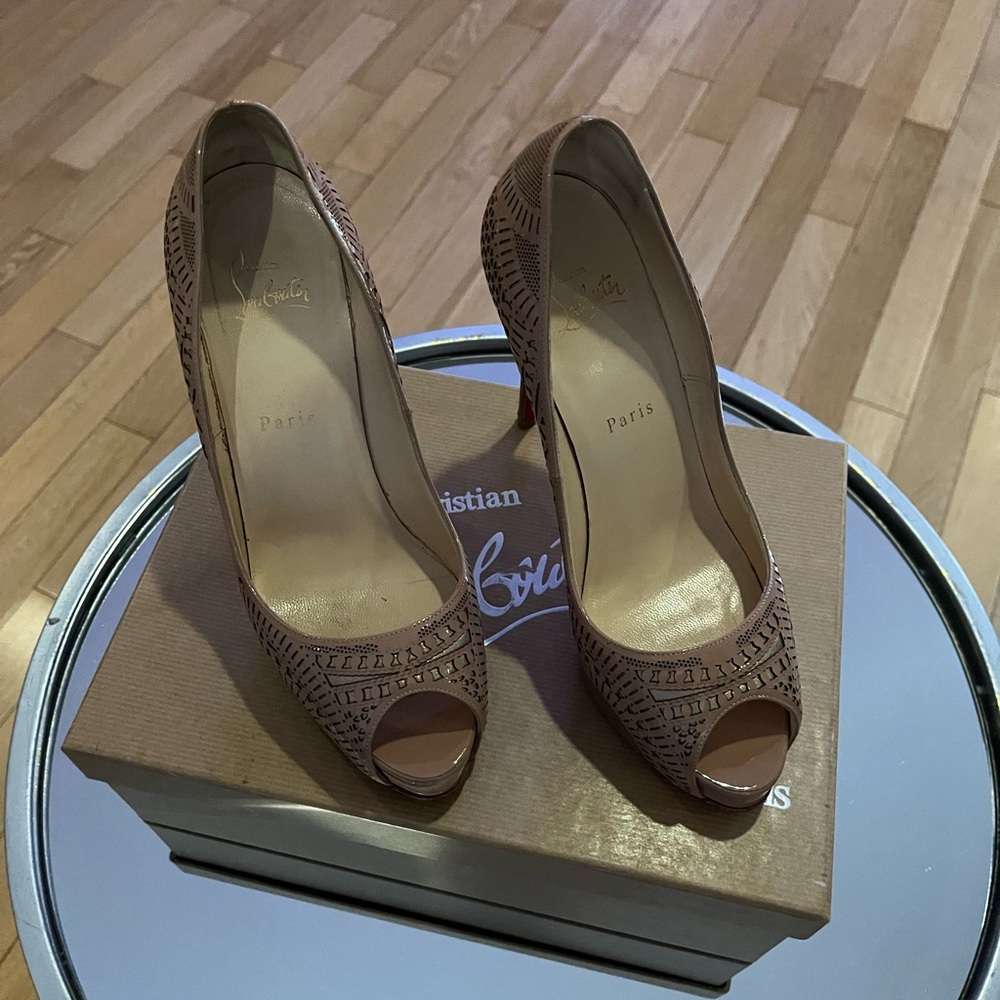 Christian Louboutin Brown Peep-Toe Heels